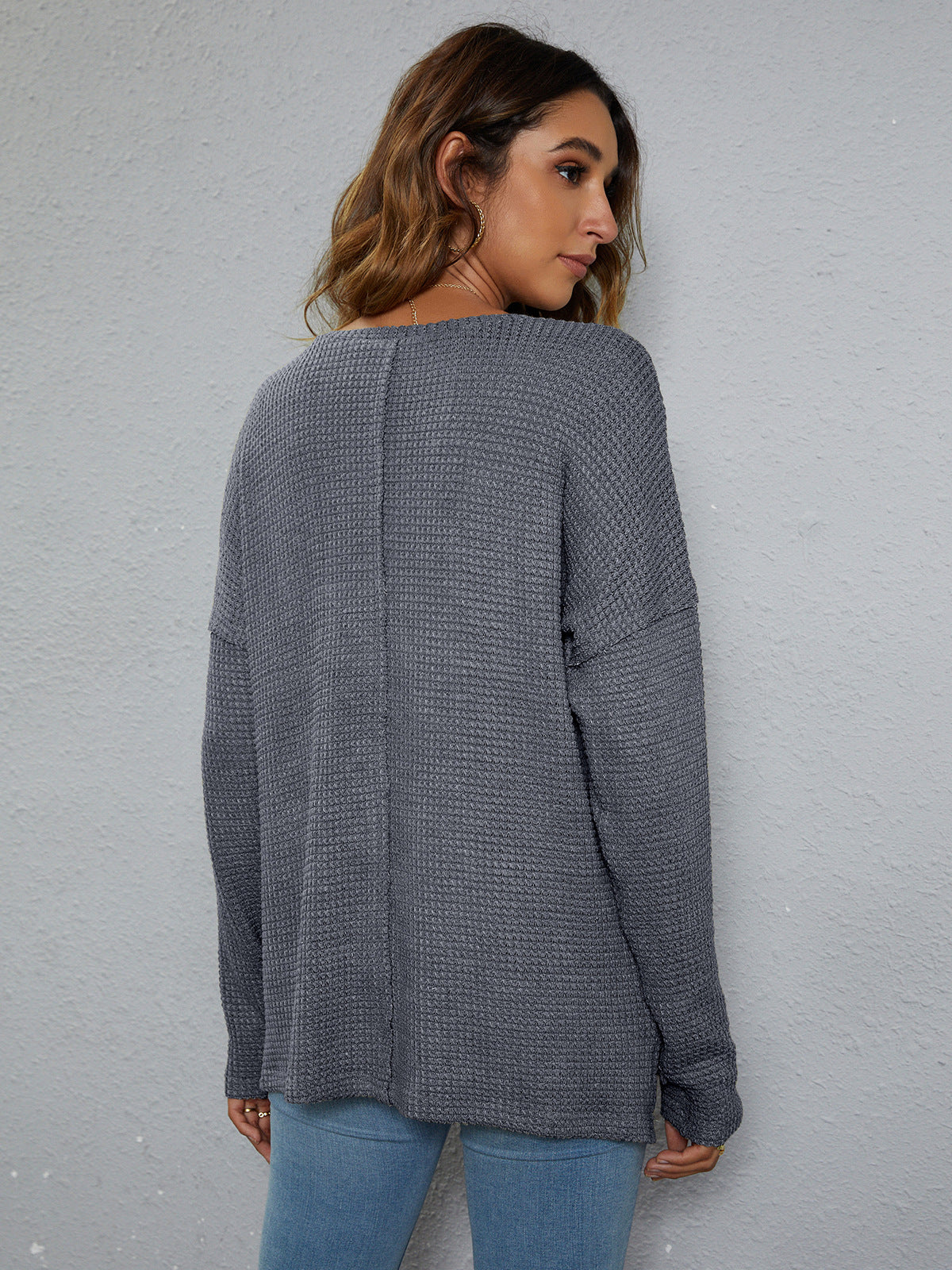 *APP EXCLUSIVE* Dropped Shoulder High-Low Waffle-Knit Top