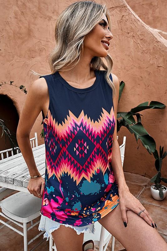 Aztec Tribal Tie-dye Print Tank Top