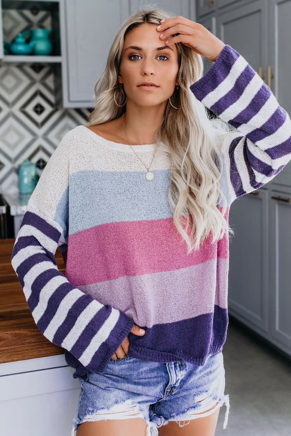 *APP EXCLUSIVE* Colorblock Boat Neck Dropped Shoulder Sweater