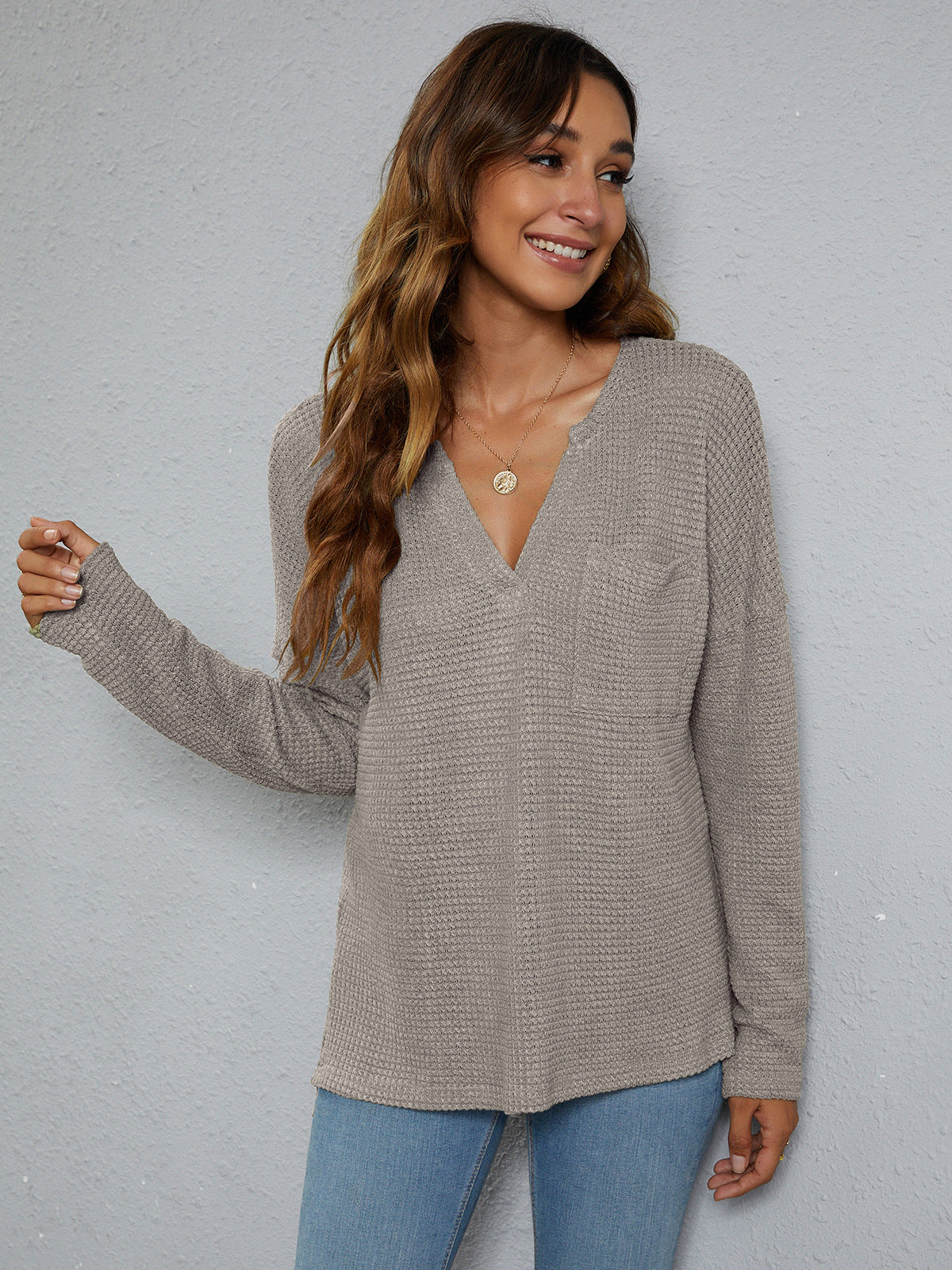 *APP EXCLUSIVE* Dropped Shoulder High-Low Waffle-Knit Top