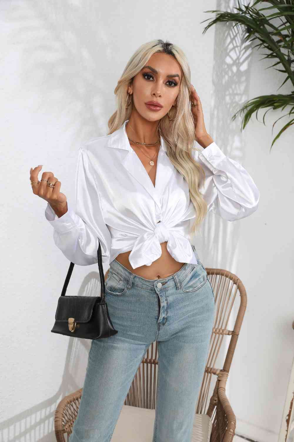 *APP EXCLUSIVE* Satin Button Up Long Sleeve Shirt