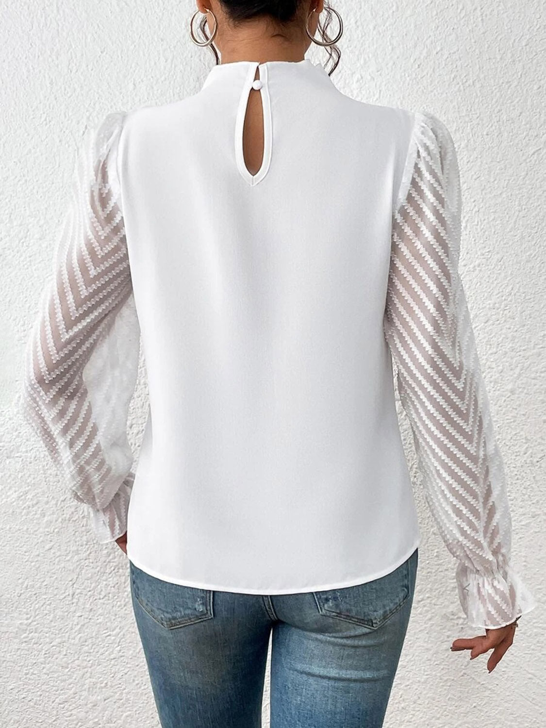 *APP EXCLUSIVE*Sheer Chevron Sleeve Blouse