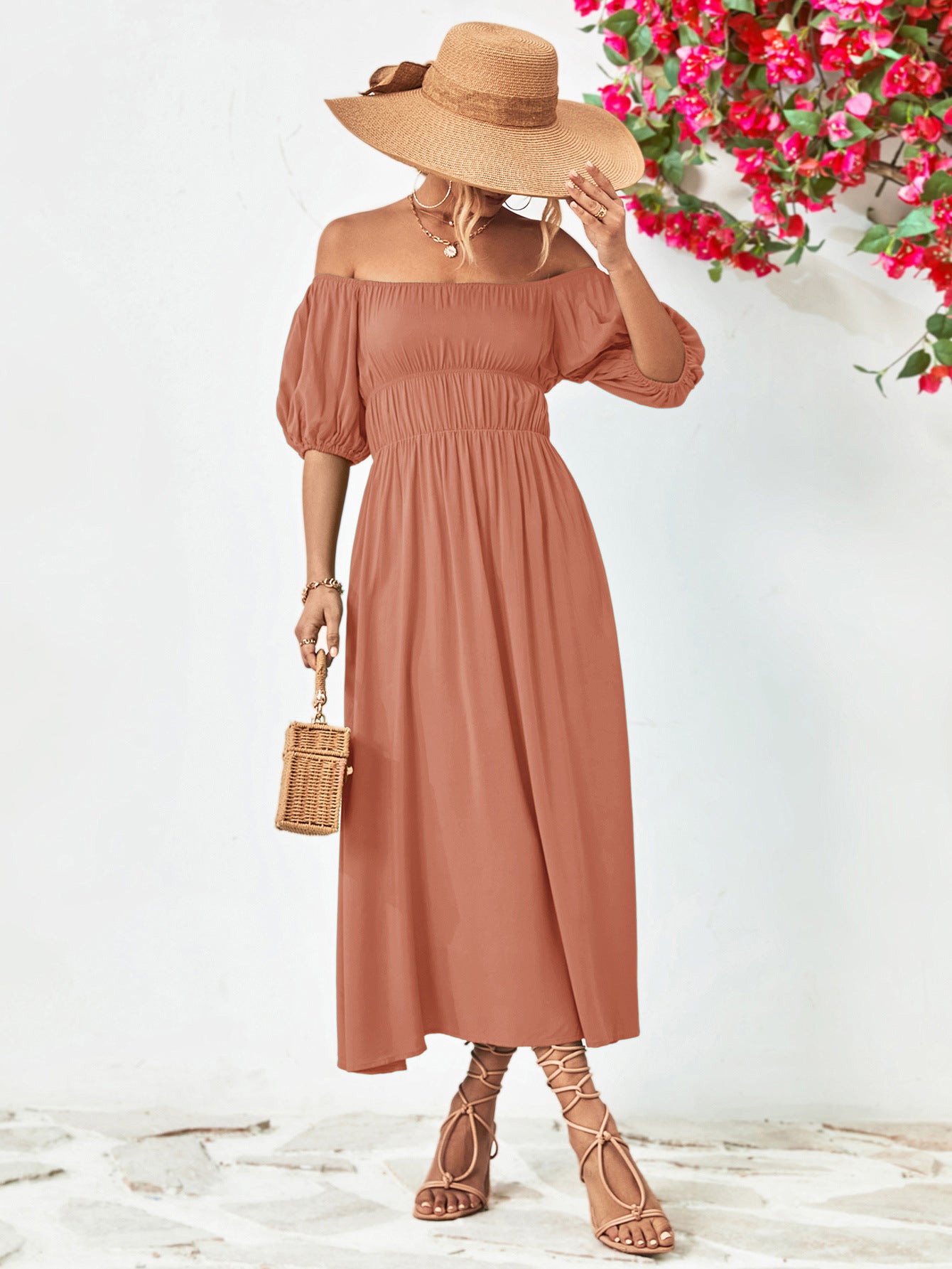 *APP EXCLUSIVE* Off-Shoulder Balloon Sleeve Midi Dress