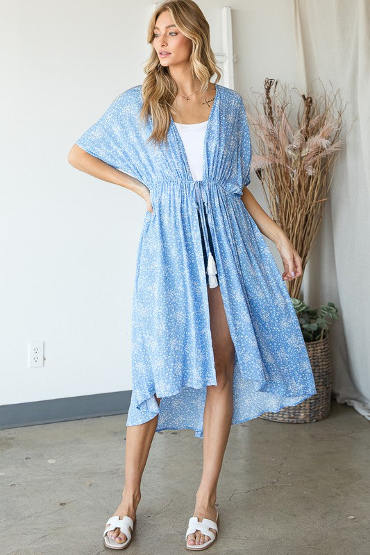 Blue & White Floral Cardigan/ Coverup