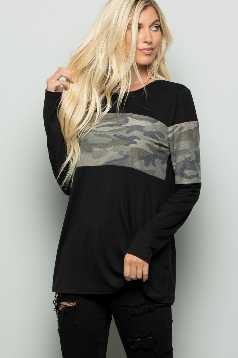 Camo Colorblock Long Sleeve