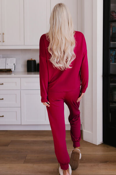 Top and Drawstring Pants Lounge Set