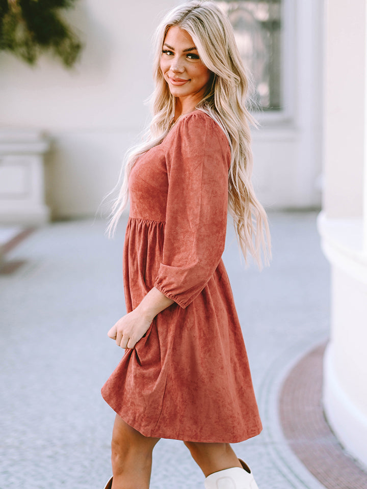 *APP EXCLUSIVE* Square Neck Three-Quarter Sleeve Dress