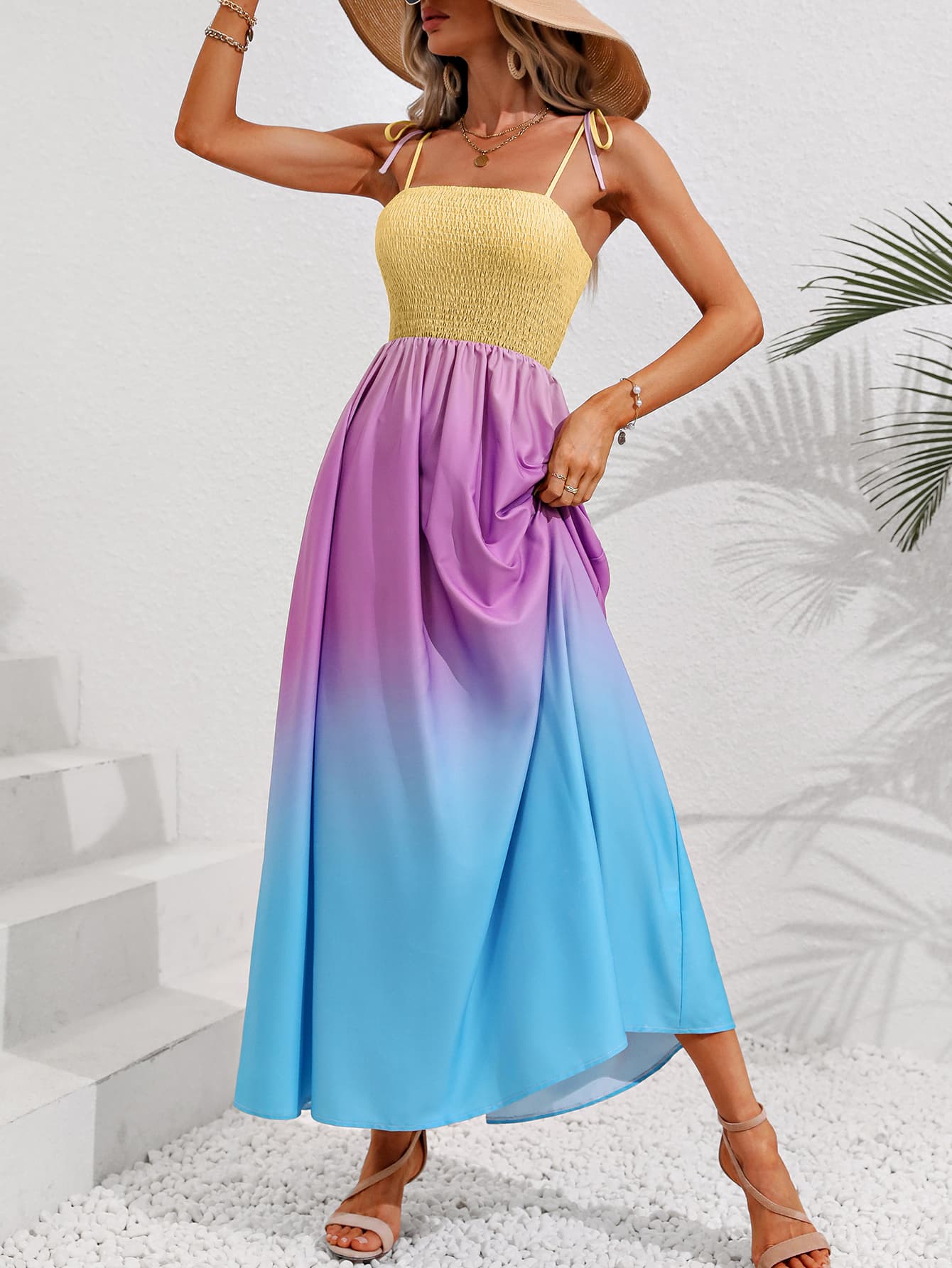 Color Block Tie Shoulder Smocked Maxi Dress Sugar Blossoms Boutique Color Block Tie Shoulder Smocked Maxi Dress Sugar Blossoms Boutique