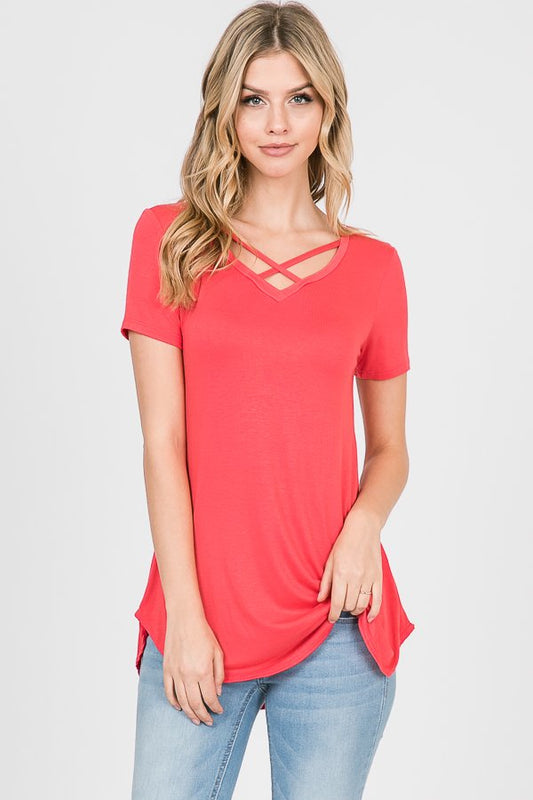 V Neck Strappy Tee