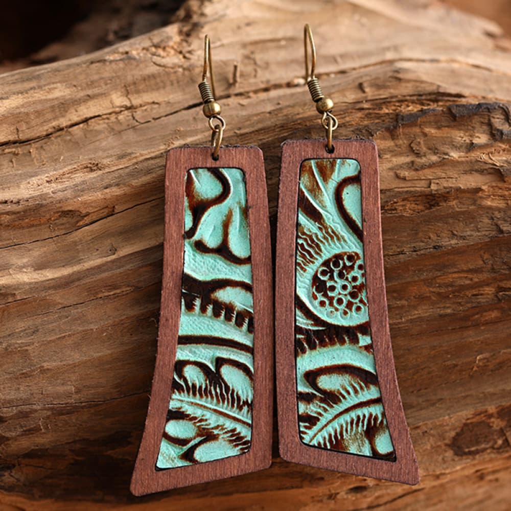 *APP EXCLUSIVE* Turquoise Wooden Dangle Earrings