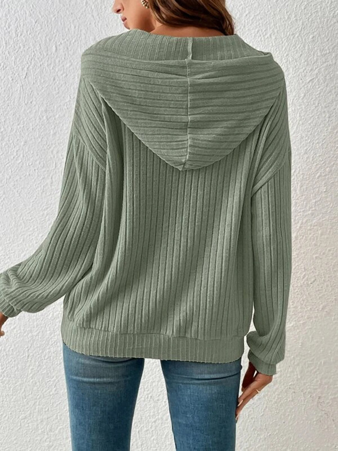 *APP EXCLUSIVE* Ribbed Dropped Shoulder Drawstring Hoodie