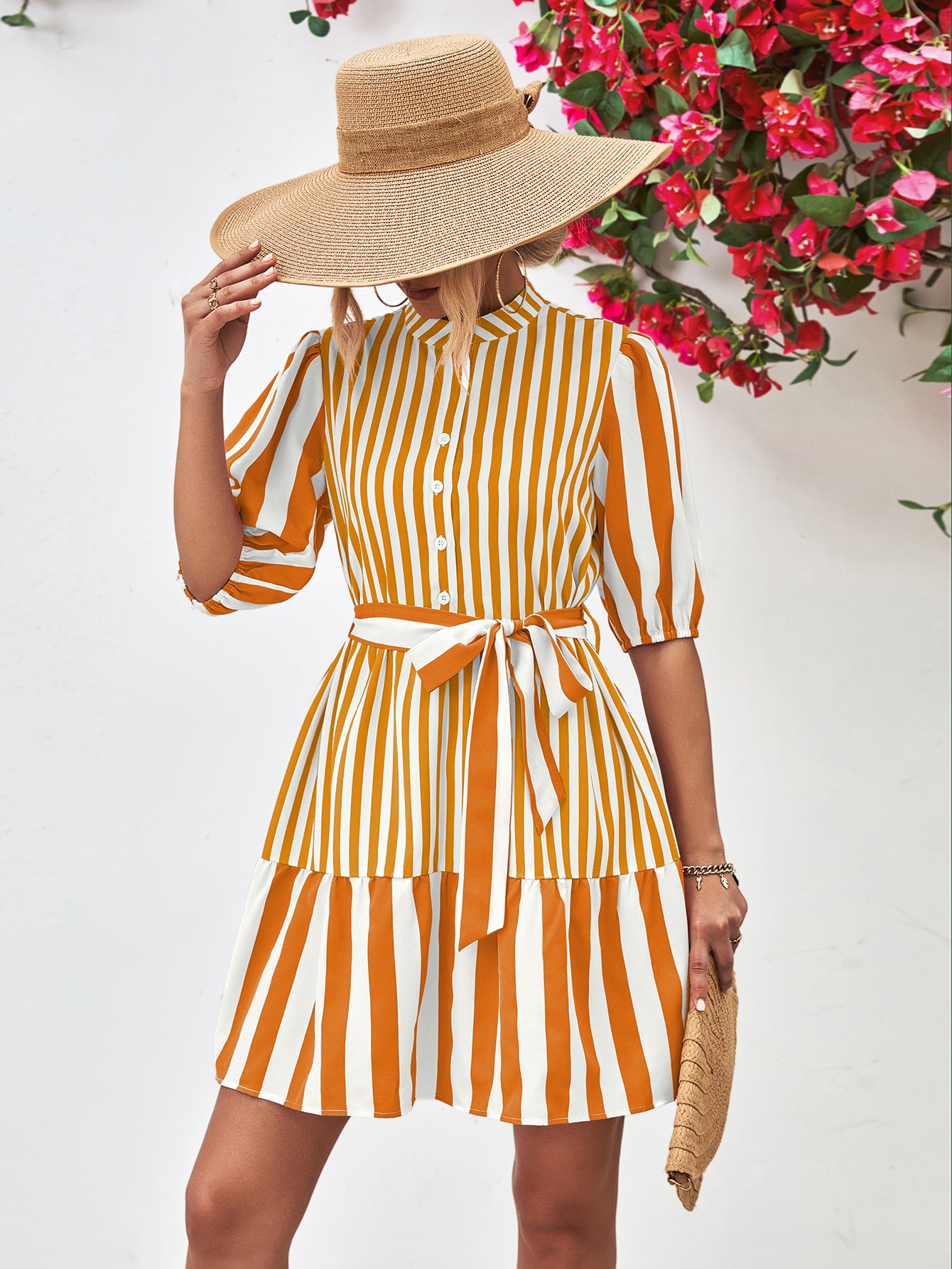 *APP EXCLUSIVE* Striped Half Sleeve Tie Waist Mini Dress