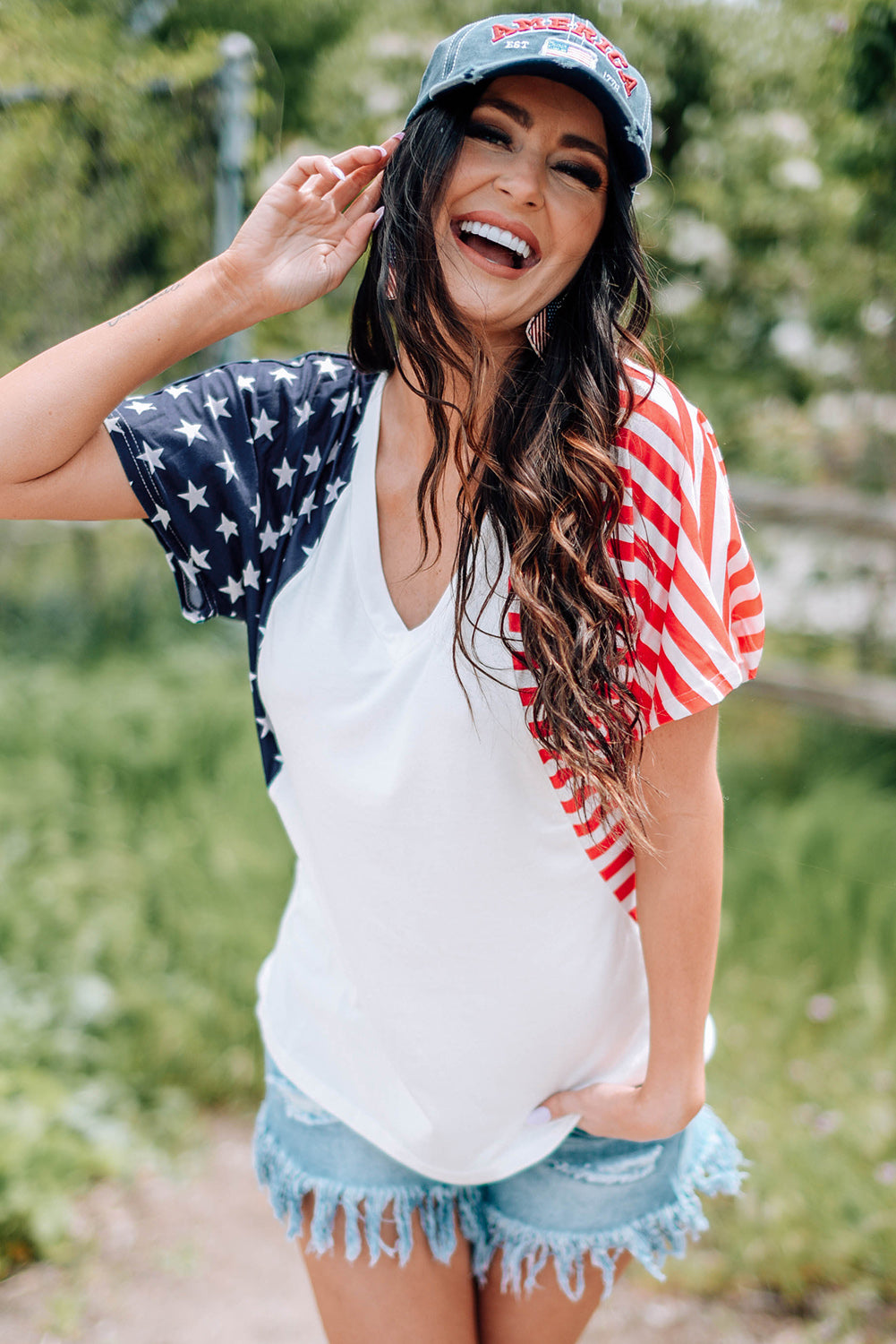 *APP EXCLUSIVE* USA Flag Vneck Tee