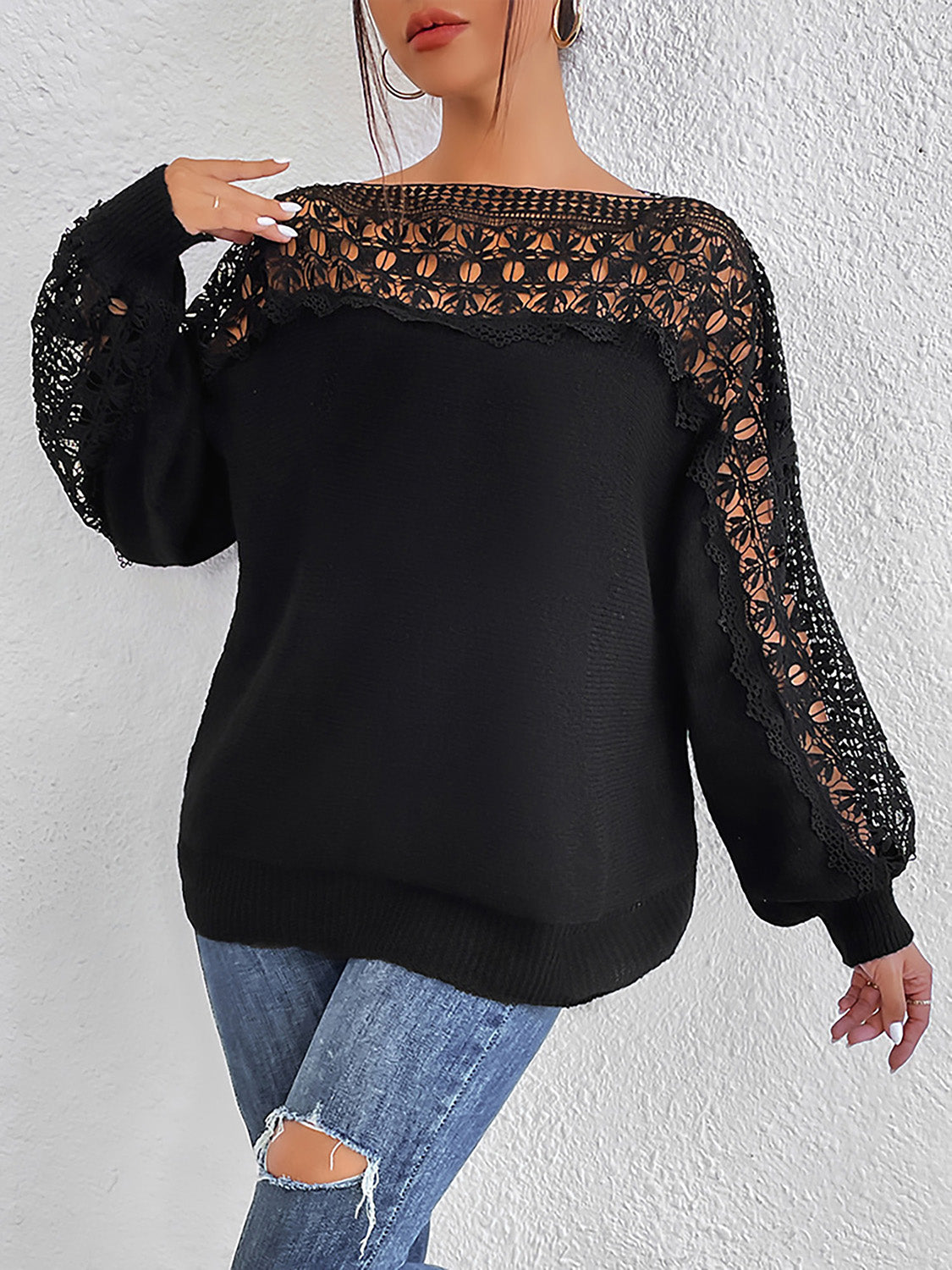 *APP EXCLUSIVE* Lace Trim Boat Neck Knit Top