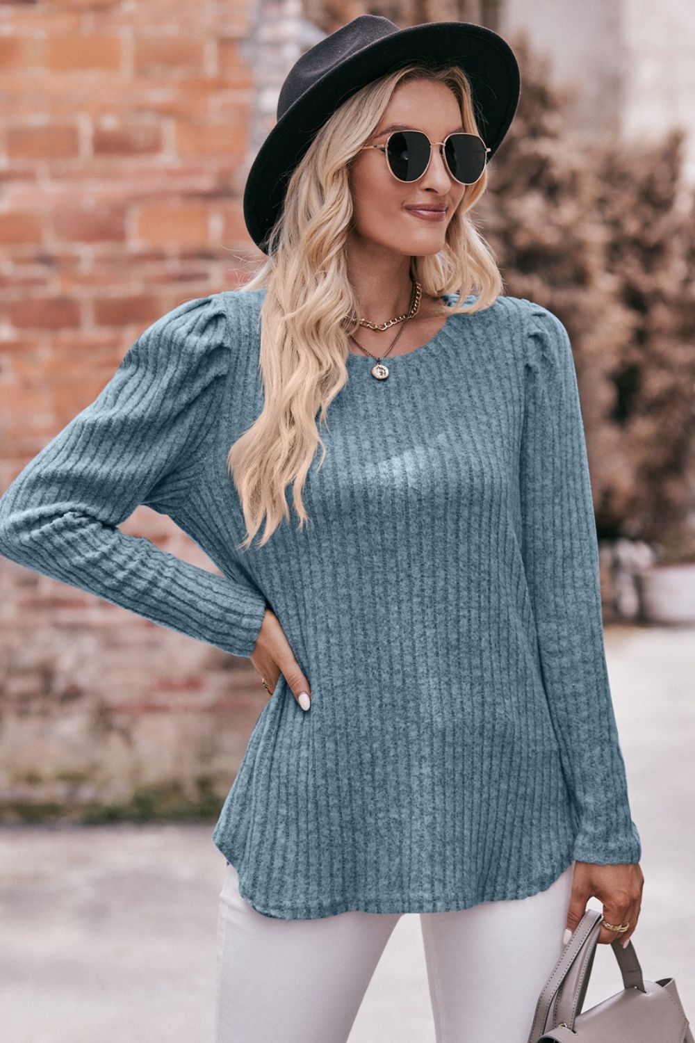 *APP EXCLUSIVE* Puff Sleeve Ribbed Top