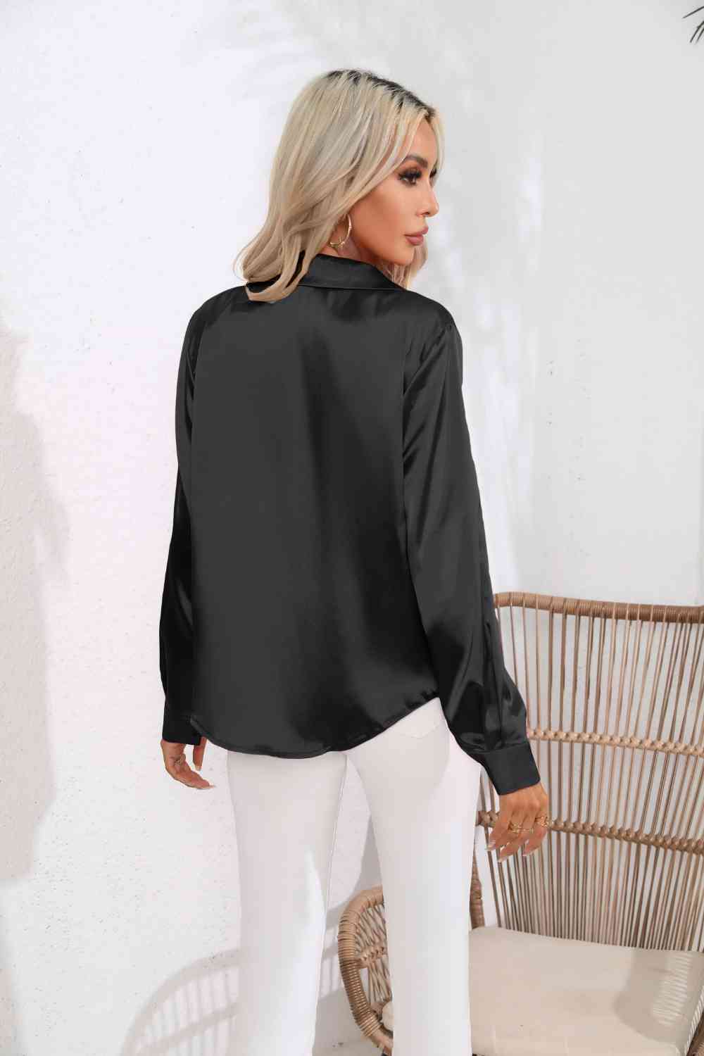 *APP EXCLUSIVE* Satin Button Up Long Sleeve Shirt