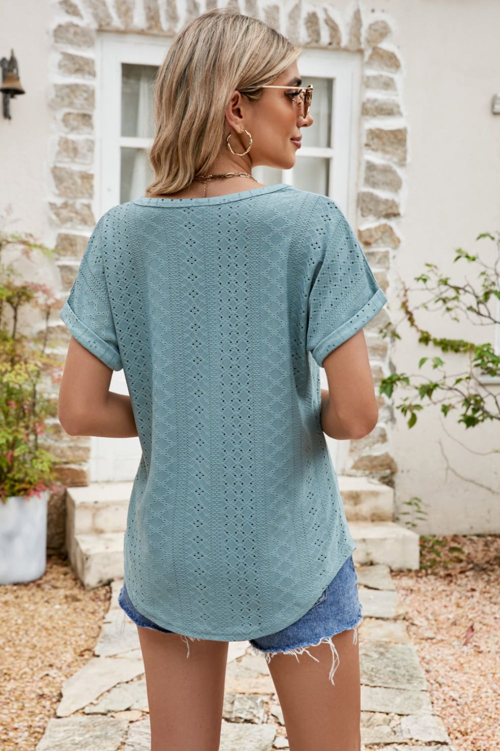 * APP EXCLUSIVE* Eyelet Short Sleeve Top