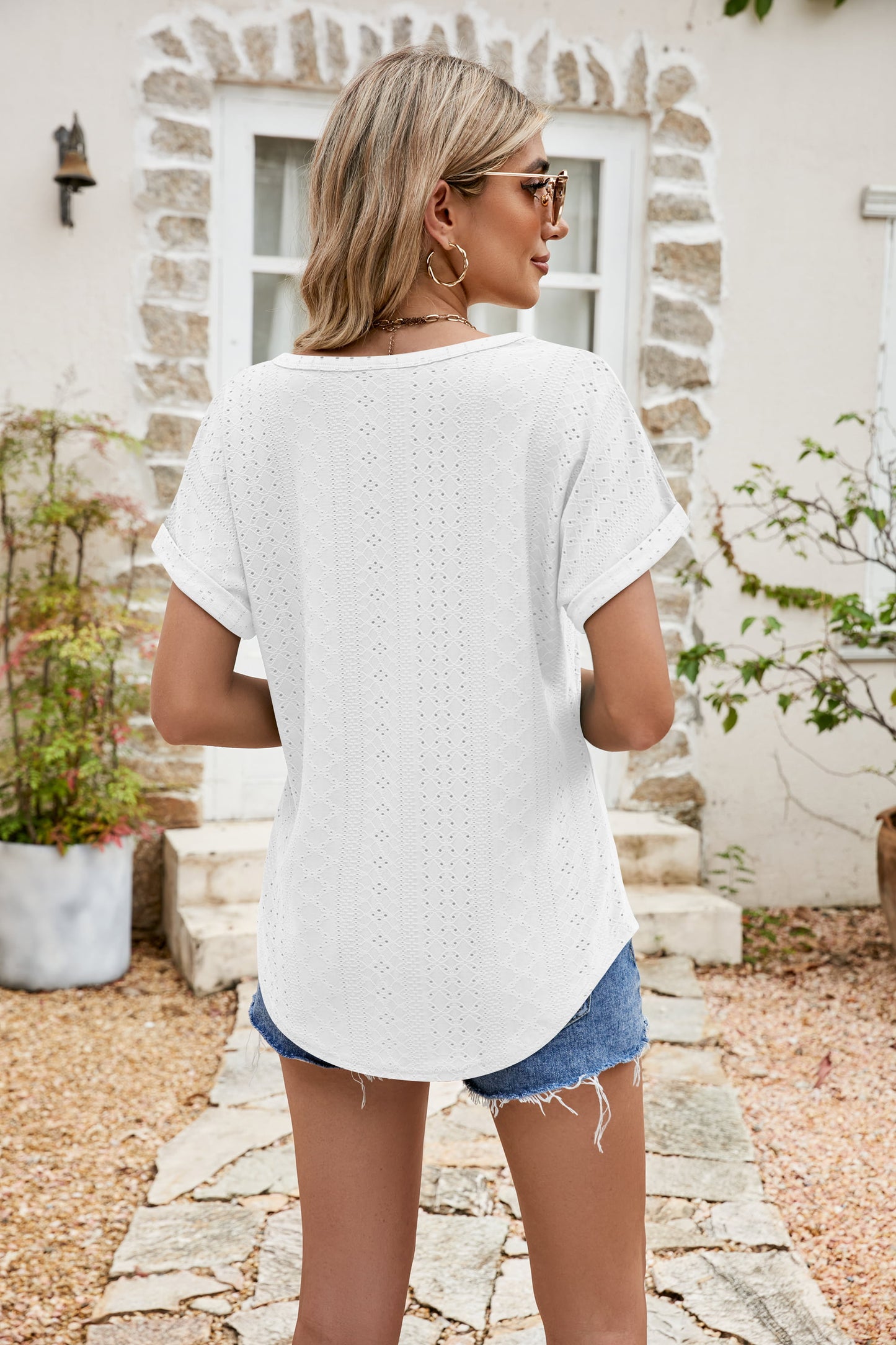 * APP EXCLUSIVE* Eyelet Short Sleeve Top
