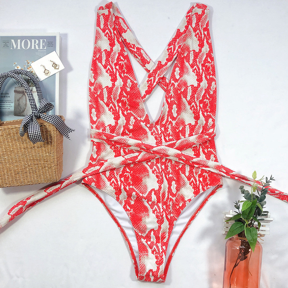 *APP EXCLUSIVE* Halter Neck Deep V One-Piece Swimsuit