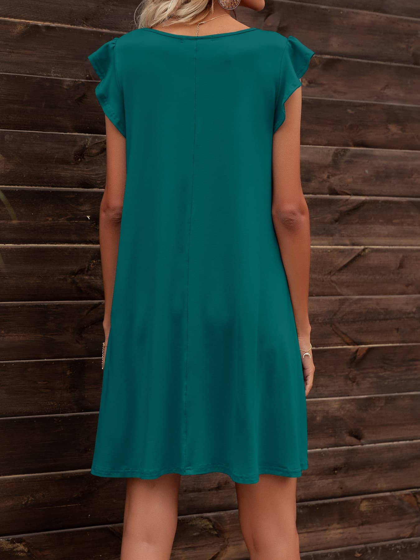 *APP EXCLUSIVE* Round Neck Flutter Sleeve Dress with Pockets