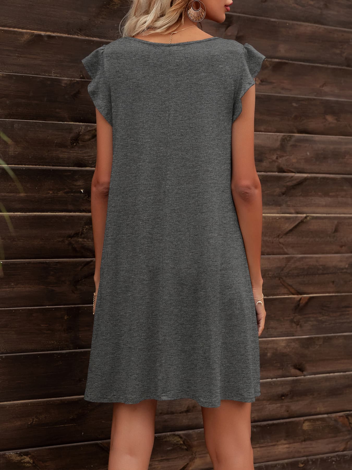 *APP EXCLUSIVE* Round Neck Flutter Sleeve Dress with Pockets
