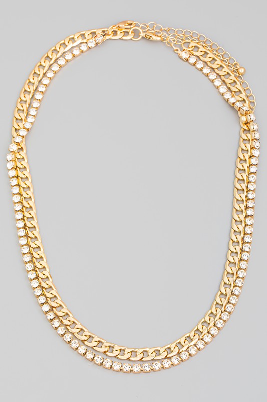 Layered Rhinestone Chain Link Necklace - 2 colors