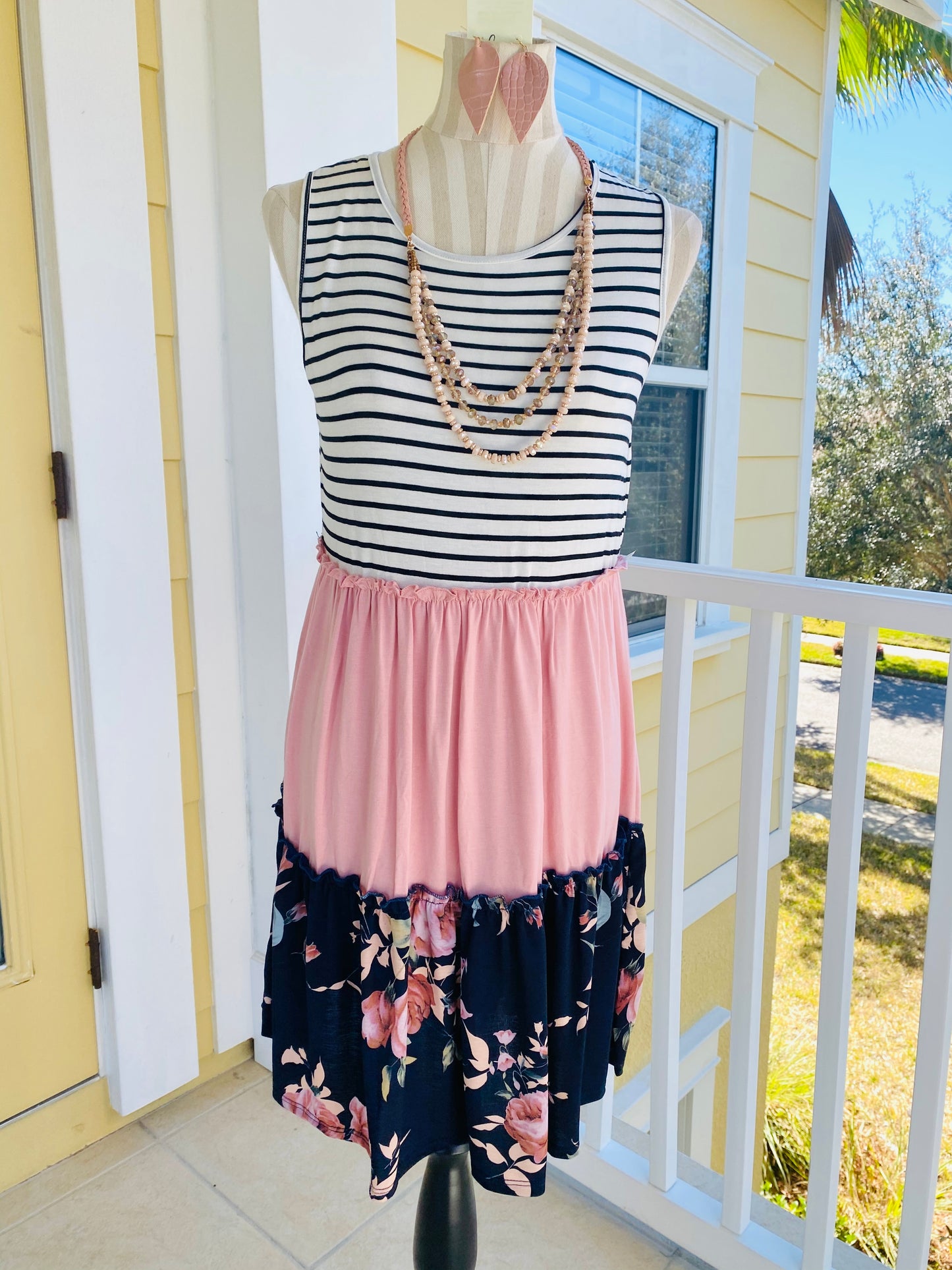 Dusty Rose Floral Colorblock Dress