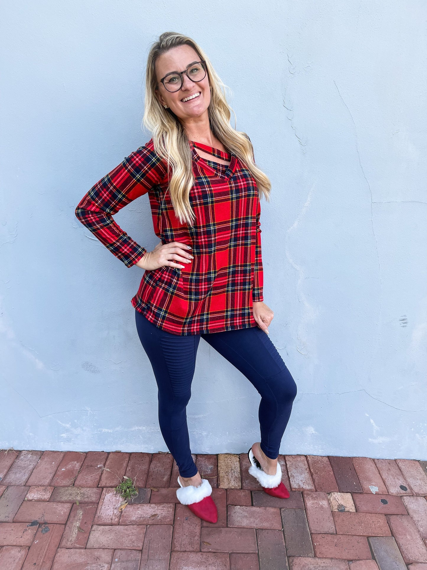 Holiday Plaid Criss Cross Top