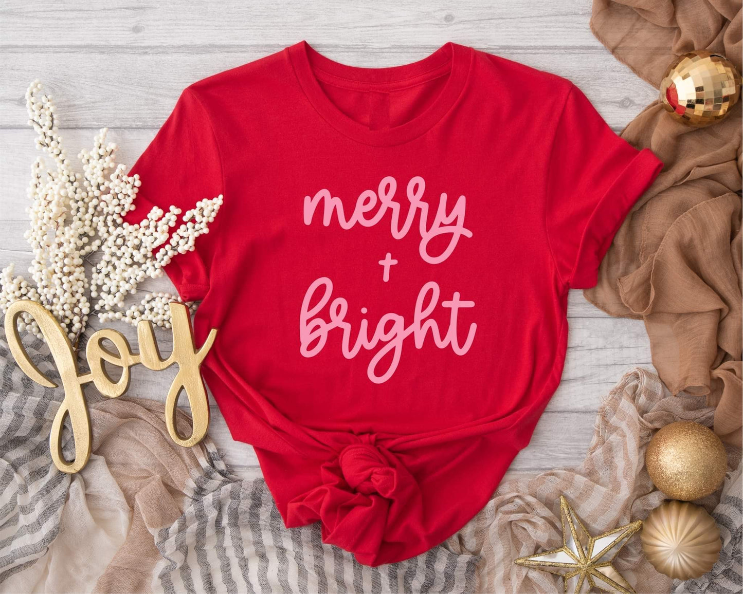 Merry & Bright Pink Christmas Tee