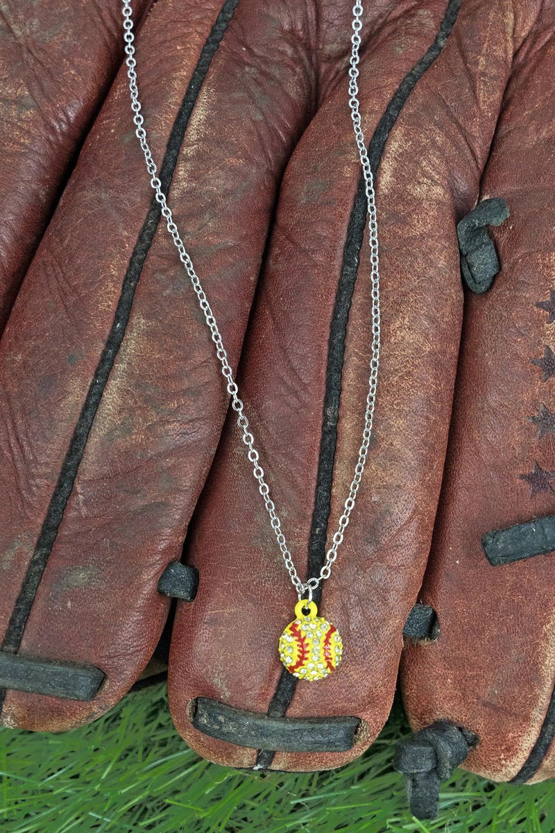 Softball Crystal Pendant Necklace