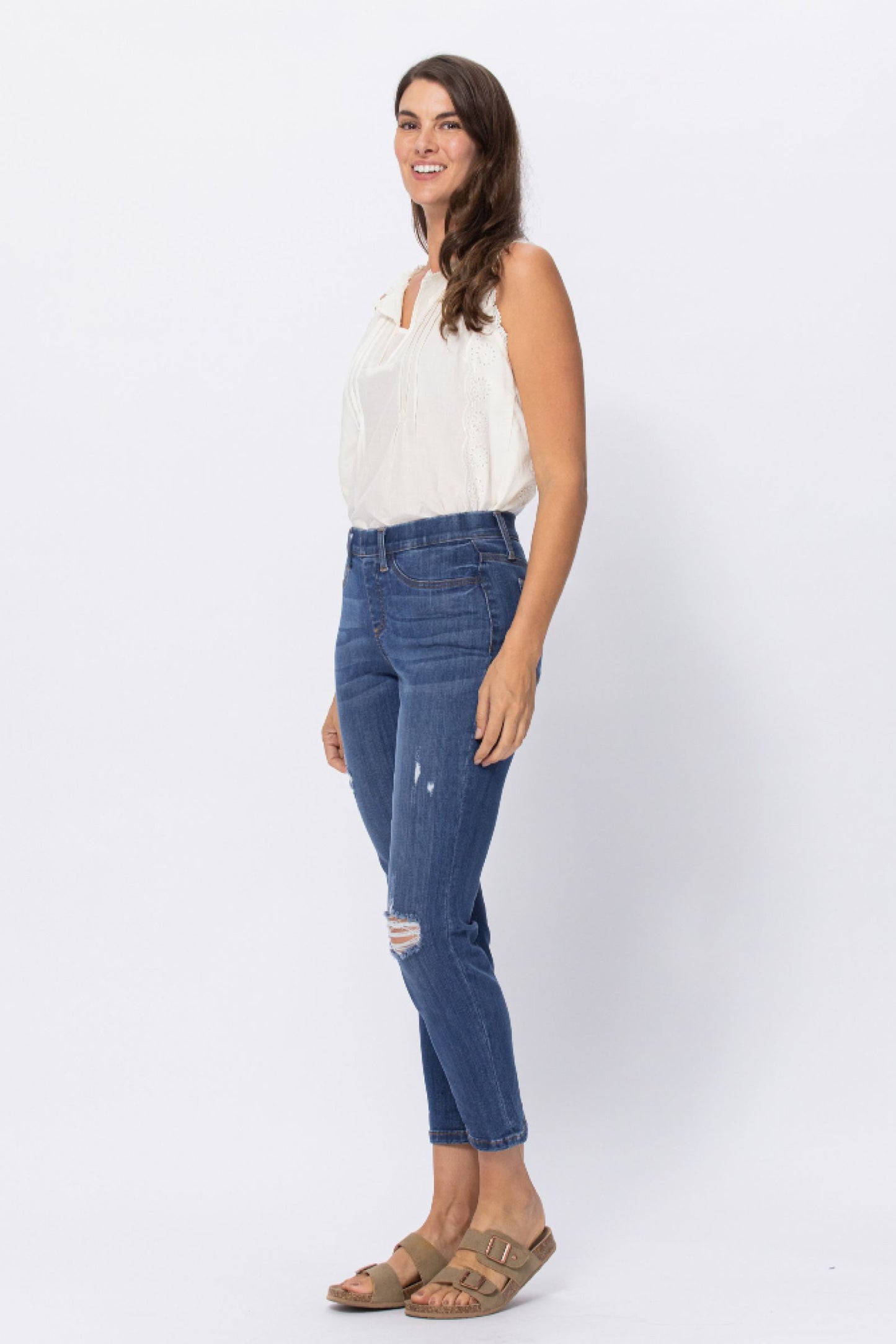 Judy Blue Distressed Boyfriend Pull-on Jeans