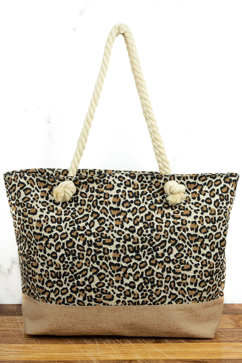 Leopard Tote with Burlap Straps