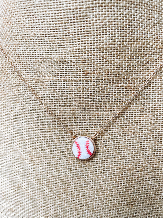 Baseball Druzy Pendant Necklace