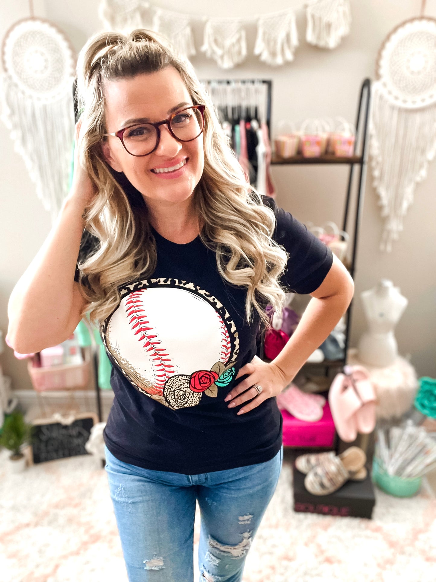 Leopard Floral Baseball Tee