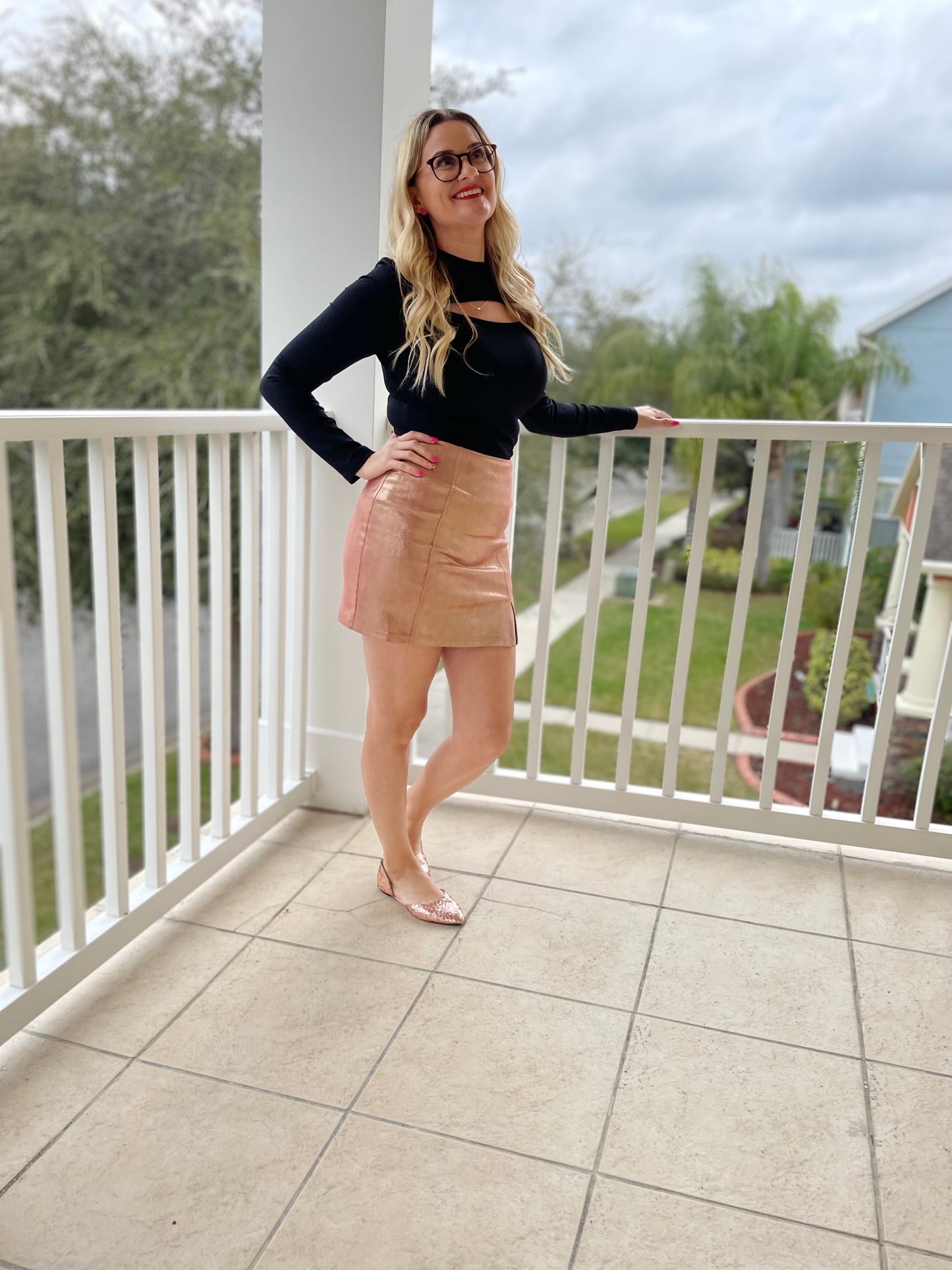 Faux Leather Mini Skirt - Rose Gold Shimmer