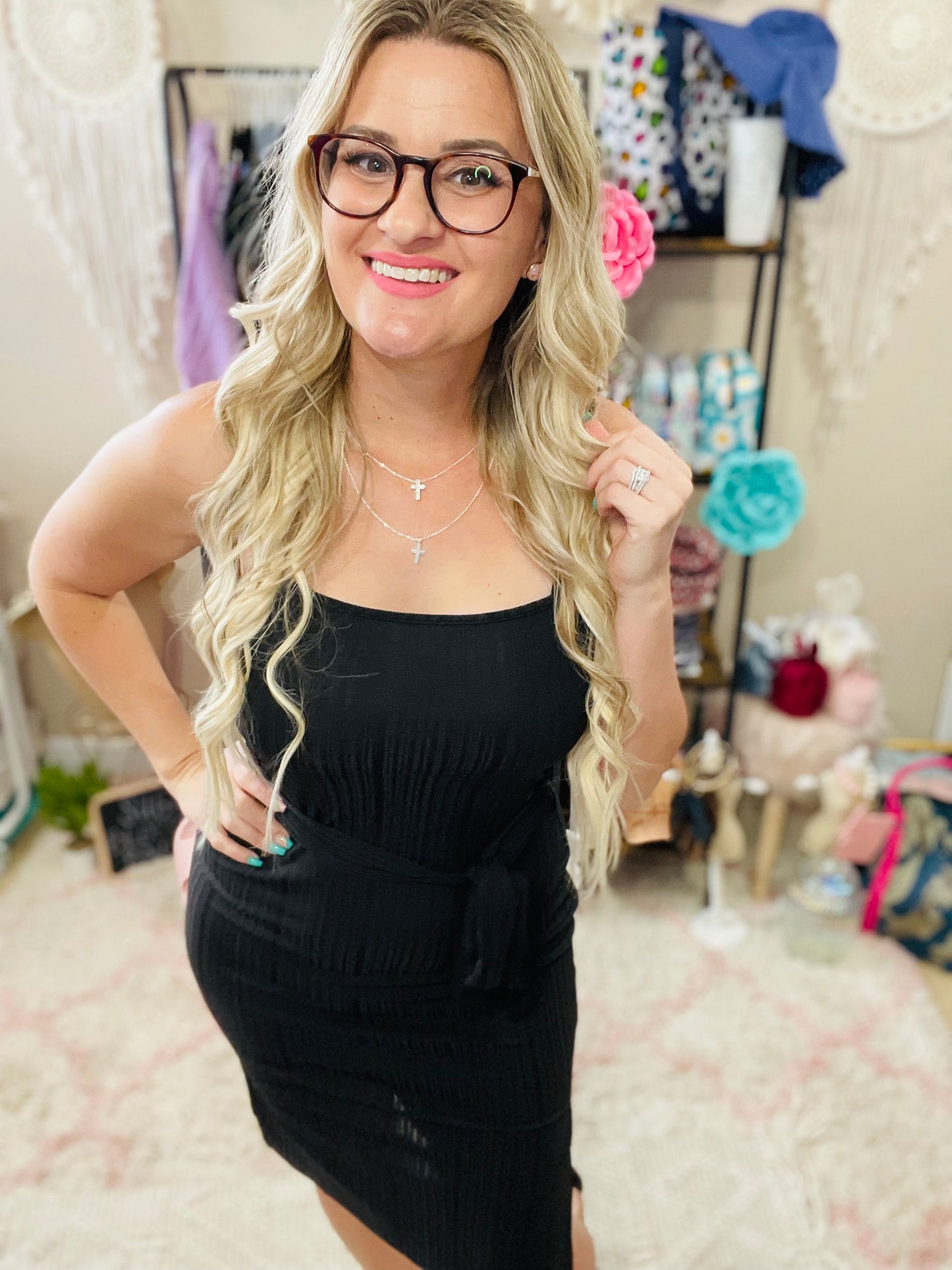Ribbed Lace-Up Spaghetti Strap Mini Dress
