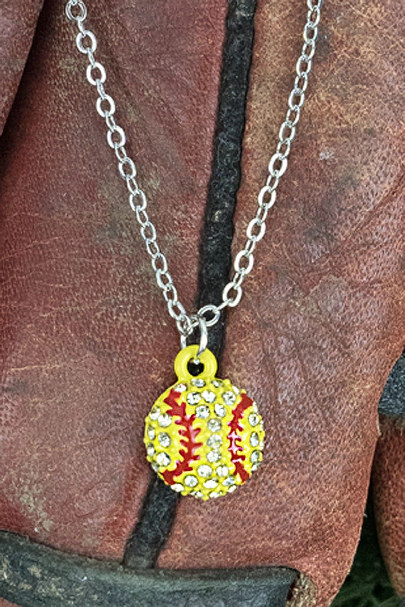 Softball Crystal Pendant Necklace
