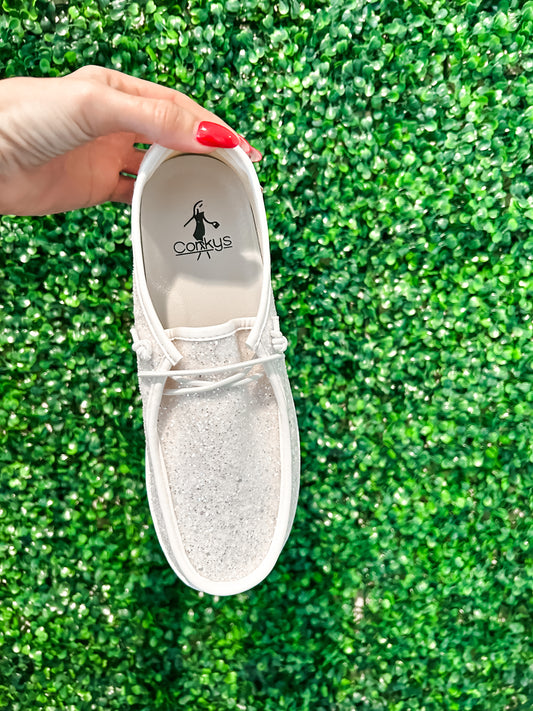 Hey Girl White Glitter Sparkle and Shine Kayak Shoes