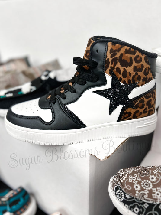 Leopard Glitter Star Hightop Sneakers