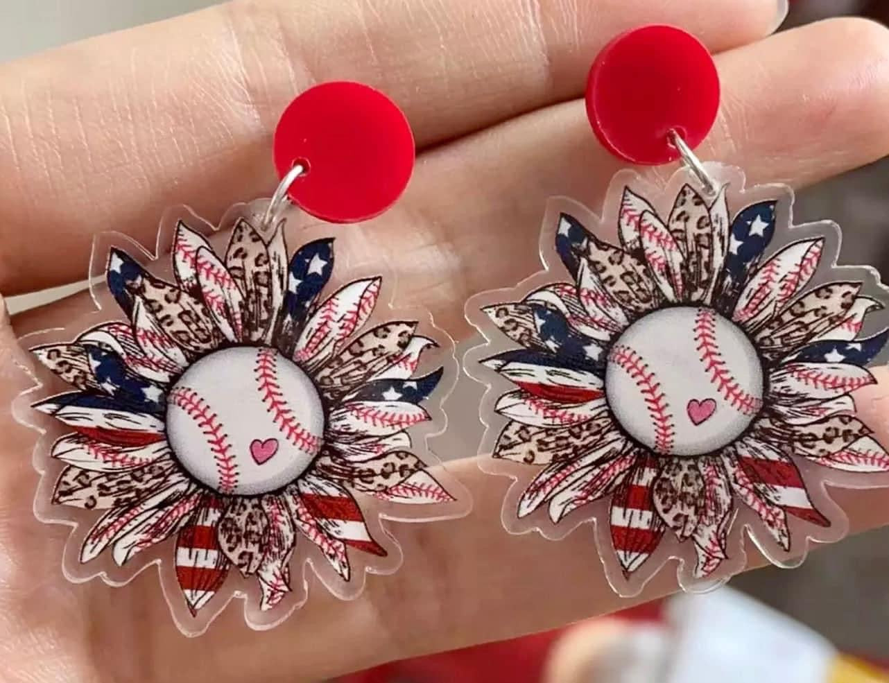 Baseball Sunflower Earrings