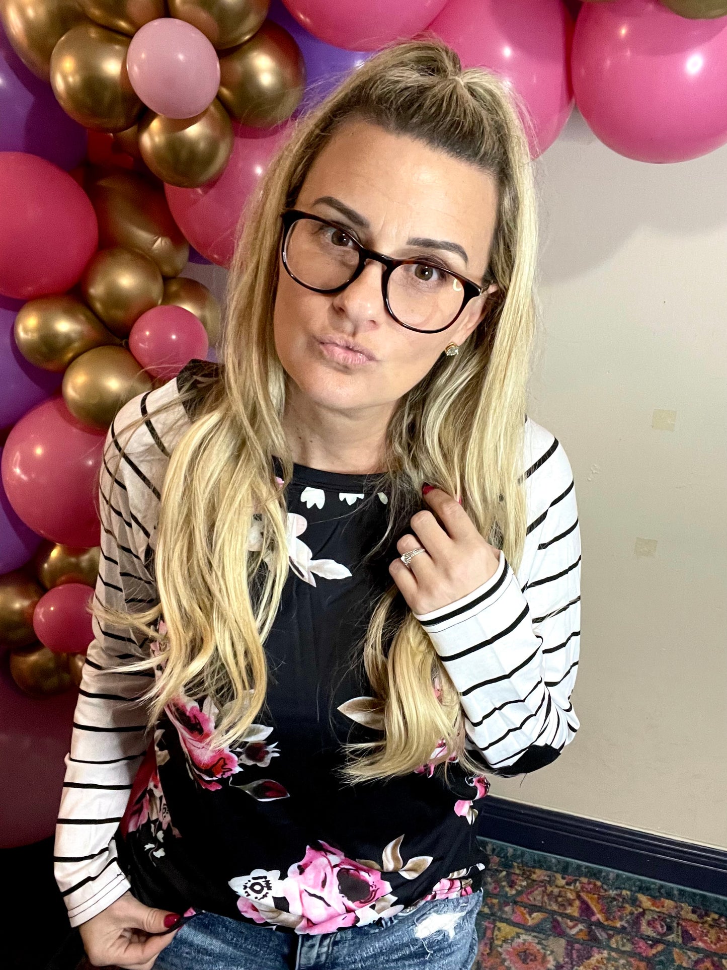 Floral Stripe Patch Long Sleeve Top