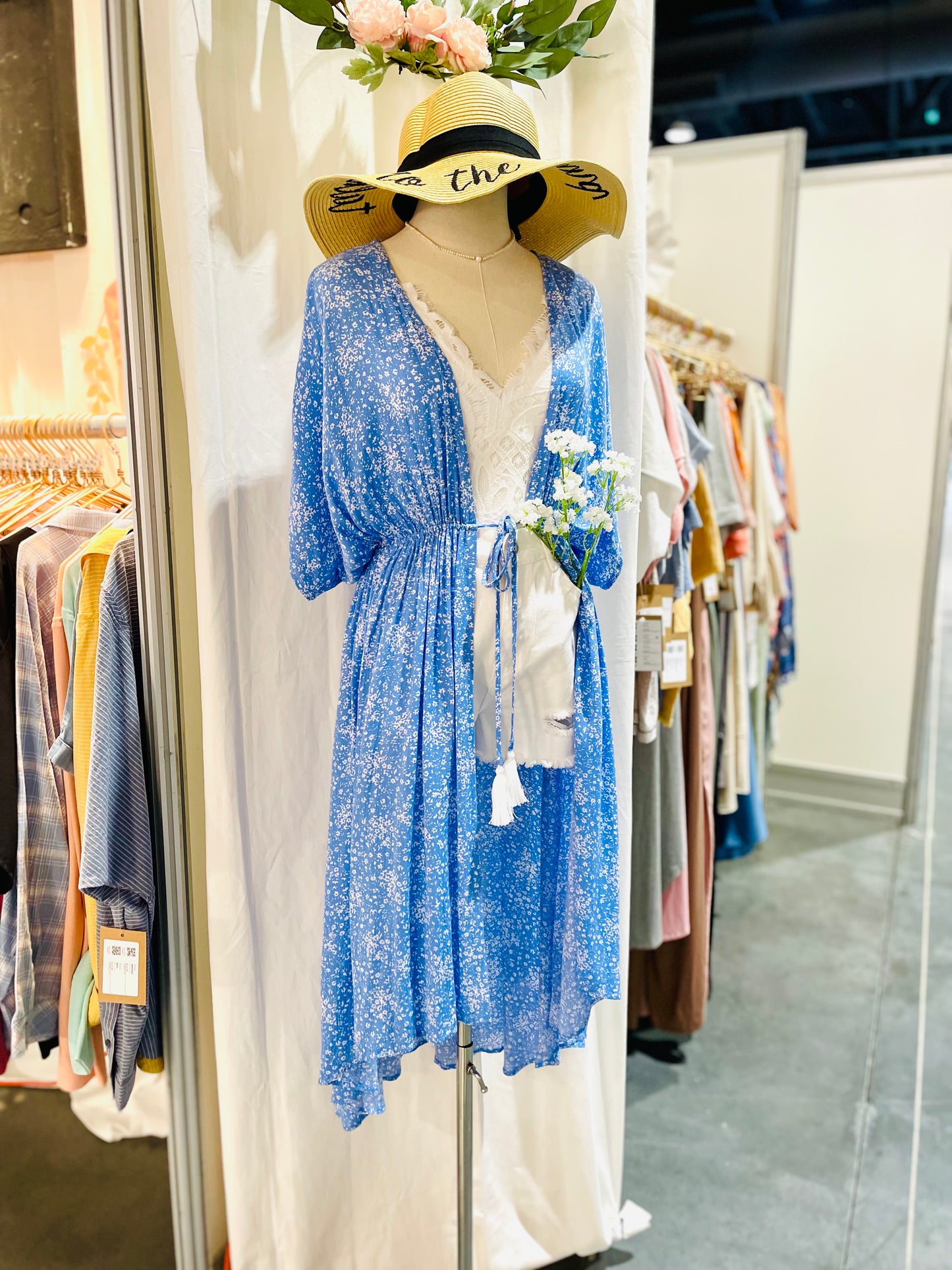 Blue & White Floral Cardigan/ Coverup