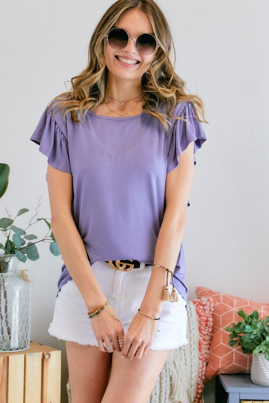 Purple Ruffle Sleeve Top