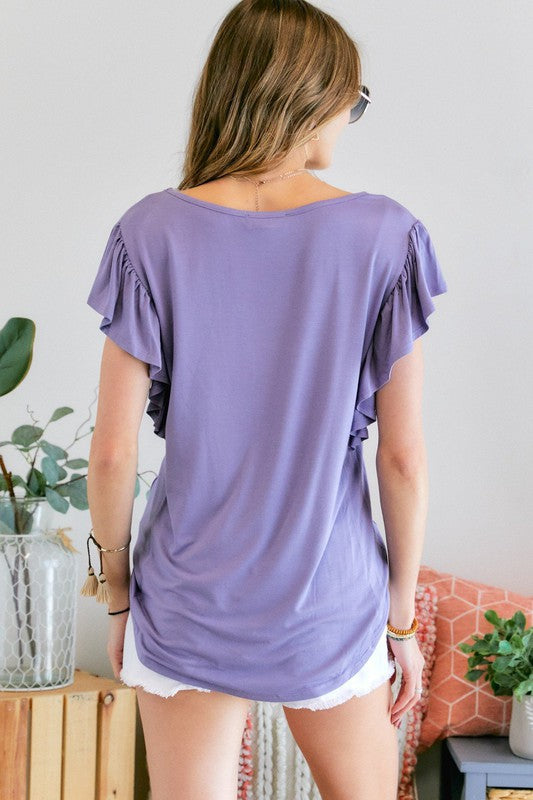 Purple Ruffle Sleeve Top