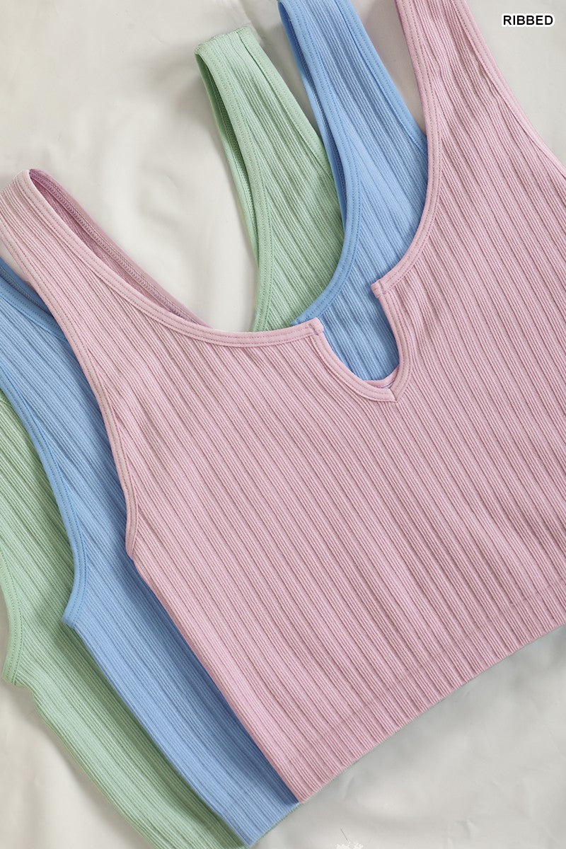 Ribbed Seamless Split Neck Crop Top Bralette