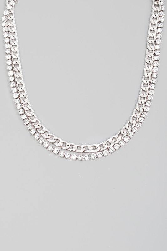 Layered Rhinestone Chain Link Necklace - 2 colors