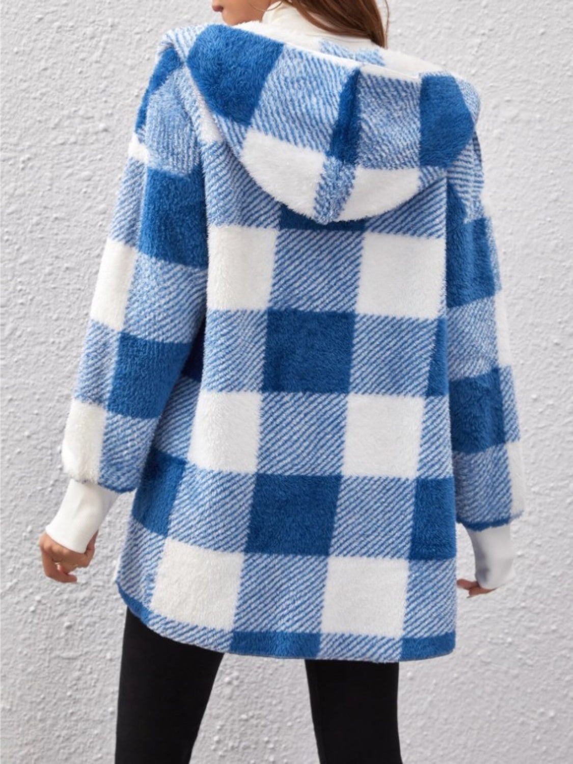 Plaid Hooded Sherpa Teddy Jacket