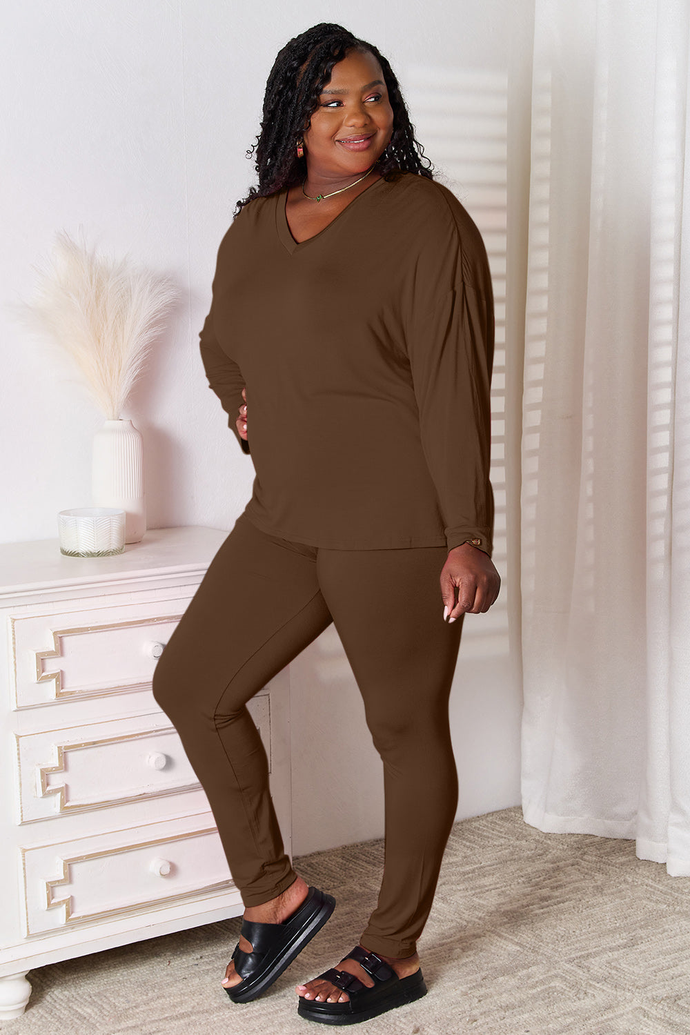 Oversized Vneck Soft Rayon Long Sleeve Top and Leggings Set