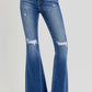 RISEN Distressed Raw Hem Flare Jeans