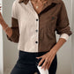 Perfee Pocketed Contrast Collared Neck Long Sleeve Shirt